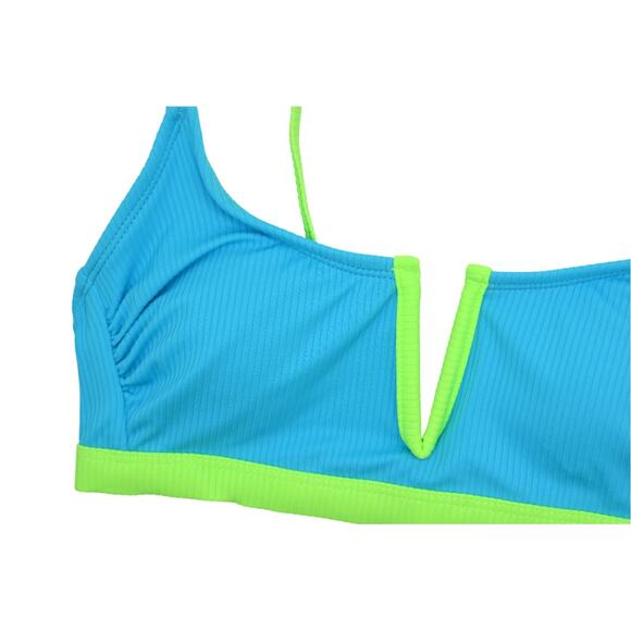 Salt Cove Juniors V-Wire Ribbed Bralette Blue Colorblock - Picture 3 of 5